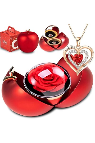 Generic Brand Eternal Rose with Jewelry in Glass Dome, Preserved Real Rose Fl...