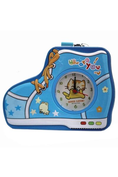 Generic Crackles Shoe Shape Tin Money Bank Alarm Clock with Lock and Key for ...
