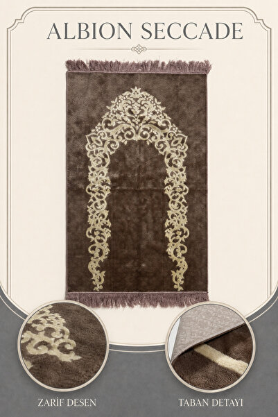 İlkbenaldim Albion Prayer Rug Velvet Soft Textured Mihrap Patterned Luxury Pr...