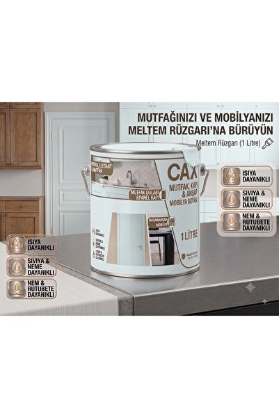 caxcolors CAX Mutfak Dolabı ve Panel Kapı Boyası 1 Lt - Isıya Neme Dayanıklı ...