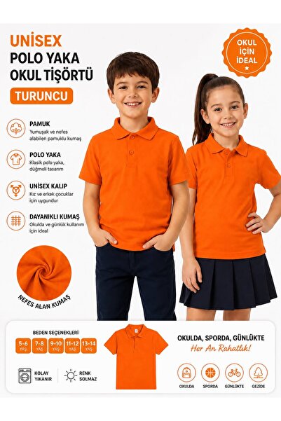 QULAT Unisex Çocuk Polo Yaka Okul Tişörtü – Pamuklu Kısa Kollu