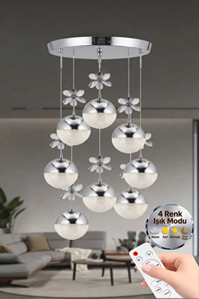 Lumia Lighting Vera Model 8'li Gümüş Kumandalı 3 Renk Modu Kristal Taşlı Mode...