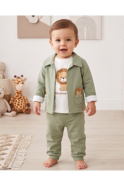 Ege Bebek Baby Boy Lion Printed Jacket 3-Piece Stylish Set, Jacket Set for 6-...