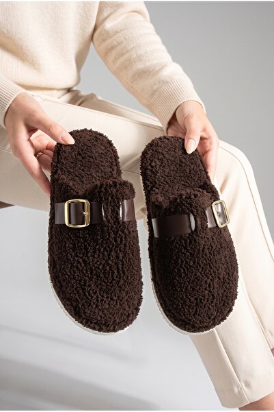 StWenn Plush House Slippers Women's Gold Buckle Teddy Soft Non-Sound Lightwei...