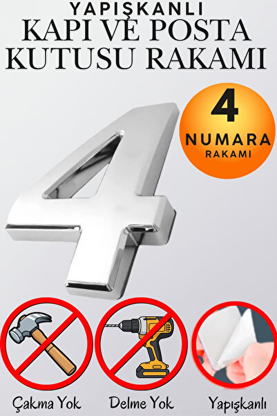KAYRA LEATHER CRAFT Krom Yapışkanlı Kapı Numarası 4 (5 cm / 50 mm) Küçük Boy ...