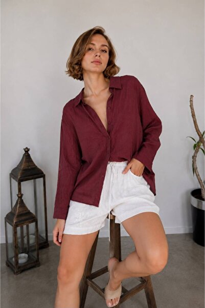 Crinkle Dokulu, Hafif Transparan Polyester Sırt Bağlama Detaylı Gömlek - 5011