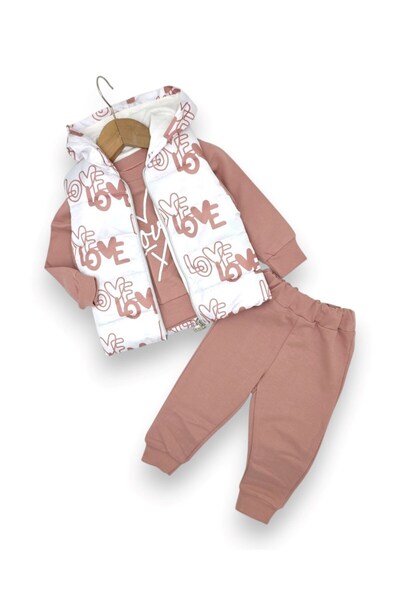 voyyo kids baby Baby Girl Seasonal Inflatable Vest, Sweatshirt and Pants 3-Pi...