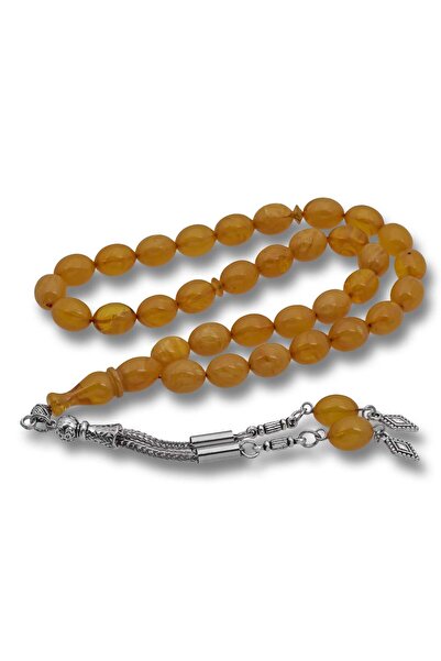 Inure Jewelry Metal Tasseled Amber Yellow Crimped Amber Prayer Beads