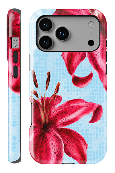 WANNA PROTECT (MAGSAFE) İPhone 17 Pro Max Blue Flower Çift Katmanlı Parlak PR...