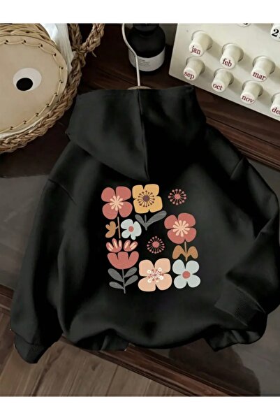 FUFLUNS Sirt Cicekler Printed Oversized Unisex Women'S/Men's Hooded Sweatshirt