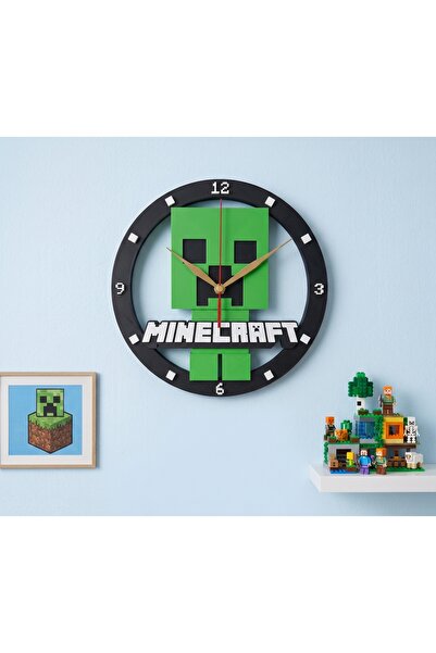 Fullment Minecraft Creeper Tasarımlı Ahşap Çocuk Odası Duvar Saati (21x21 cm)...