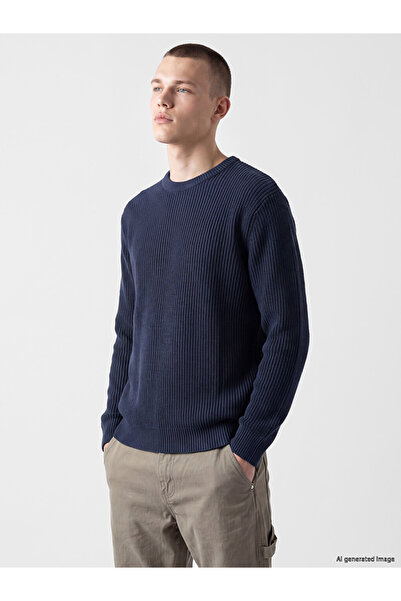 LC Waikiki Ozmarka New Season Indigo Crew Neck Men's Knitwear Sweater