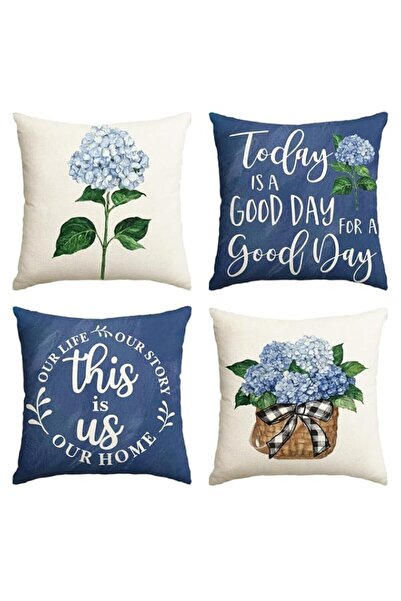 Generic ALMEKAQUZ 4 Pack Blue Hydrangea Spring Summer Throw Pillow Covers, 18...