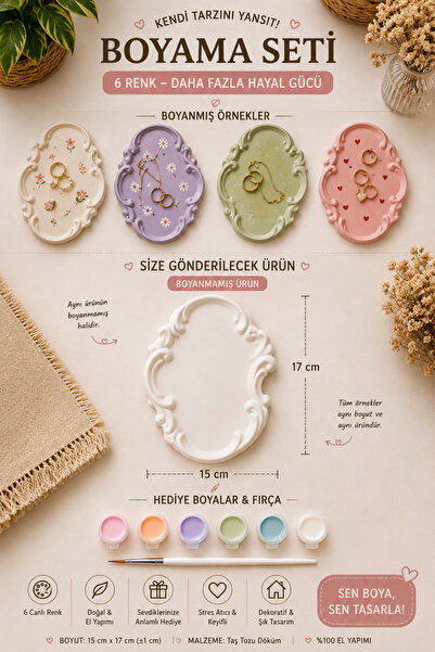 LORİCA Vintage Takı Tabağı Boyama organizer Seti 15x17 cm – 6 Renk Akrilik Bo...