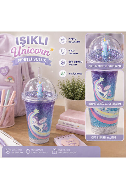 Kasel IŞIKLI PİPETLİ İÇECEK MATARA SULUK BARDAK