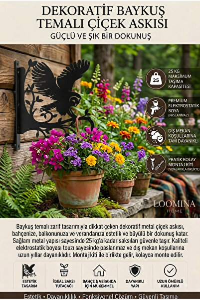 Loomina Home Electrostatic Metal Flower Pot Hanger with Owl Figure, Wall Moun...