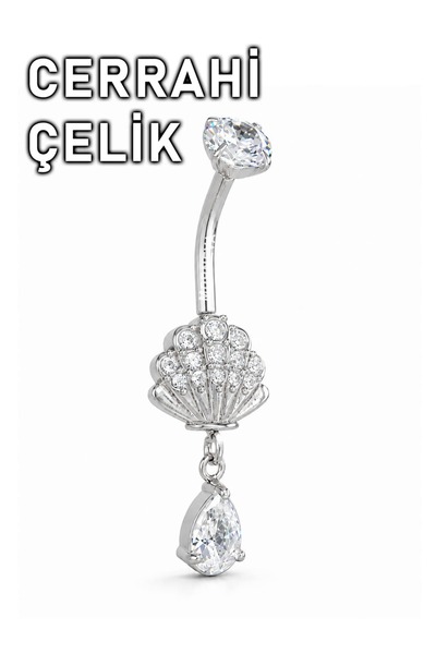 MORNEVA Cerrahi Çelik Deniz Kabuğu Taş Sallantılı Göbek Belly Piercingi (1 Adet)