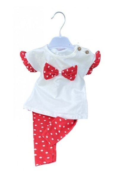 OEM Set alb-roșu pentru fete cu tricou și pantaloni cu buline, Roșu/Alb 12 luni