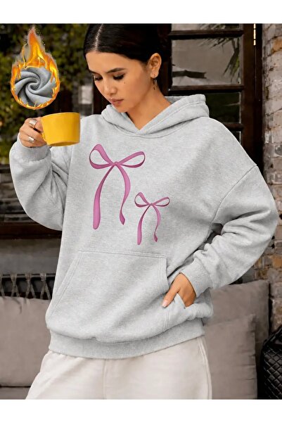 FUFLUNS Ribbon Printed Oversized Unisex Women'S/Men's Hooded Sweatshirt