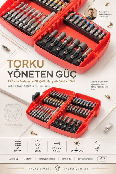 Transformacion Profesyonel S2 Çelik Darbeye Dayanıklı Manyetik Bits Ucu Seti ...