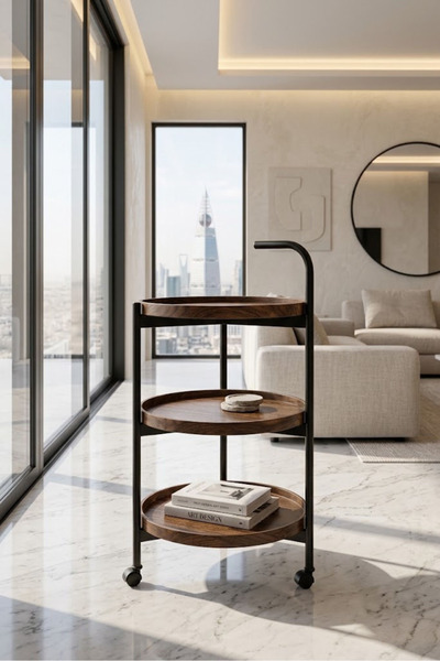 co arma Wood and Metal Round Nesting Coffee Table, Set of 3 Center Tables for...