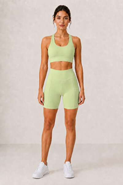 BOMIE ACTIVE Motion Set Kadın Crop Üst ve Yan Cepli Biker Şort Spor Takımı