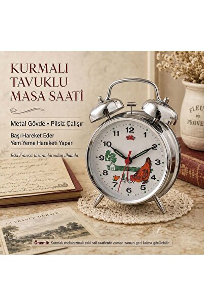 İki Yedi Konsept Nostaljik Tavuklu Kurmalı Masa Saati Hareketli Kadran Pilsiz...