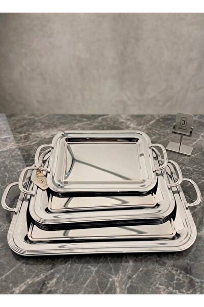 aljahwari Set of 3 Serving Trays Shiny Silver T1945/3/C