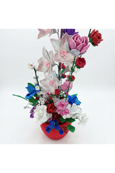 Generic Brand Decorative floral arrangement in red hat – Multicolored bouquet...