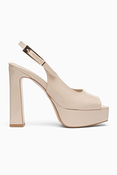 ALTIN TOPUK Women's Beige Patent Leather Platform High Heeled Shoes