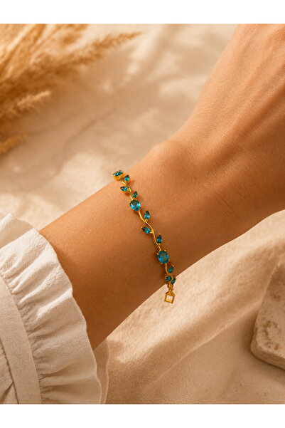 KARHEDİYE Women's Stone-Embellished Elegant Bracelet Stylish Gold Color Leaf ...