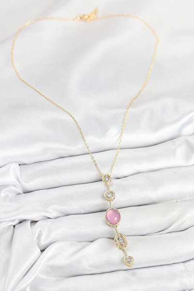 online kapsulavm avm alışveriş Brass Chain Pink Gold Color Zircon Stone Y Nec...