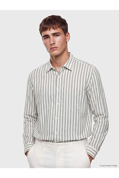 LC Waikiki Rmz Gi̇yi̇m Farkiyla Standard Fit Striped Dobby Men's Shirt