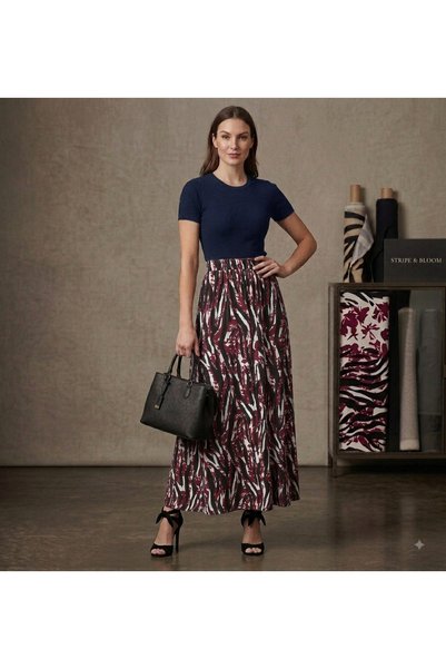 JustBS Women's Skirt Colorful Viscose Fabric with Elastic Waist