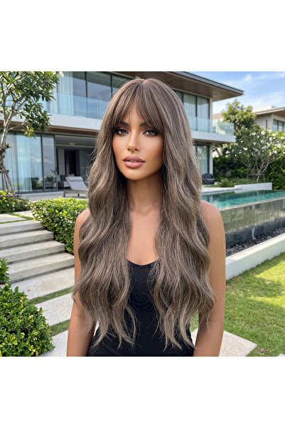 Generic Brand Daalı Perçemli Long Fiber Sen Wig / Ashy Dark Auburn