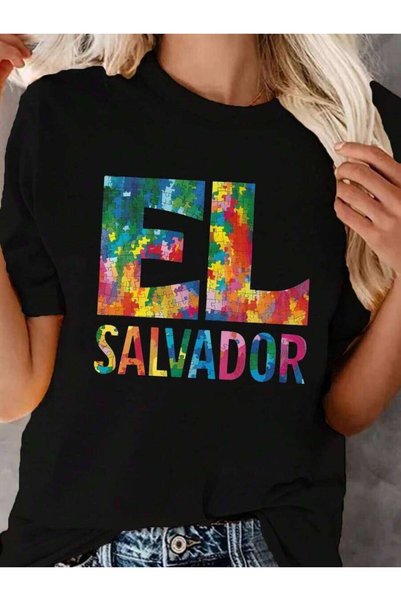 25W Oversized T-Shirt, Loose Fit, Flat Print EL SALVADOR Jigsaw Puzzle Women'...