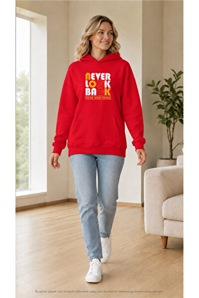 EMMODA Women's Never Look Back Written Hooded Kangaroo Pocket Sweatshirt