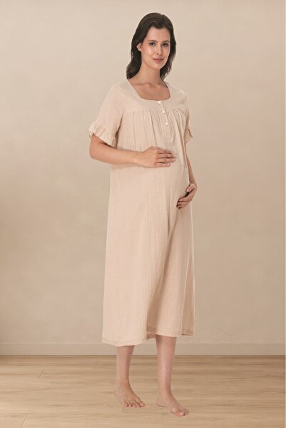 Puerpera Effortt Muslin Fabric Maternity Nightgown 3083