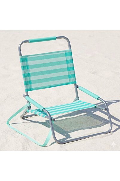 OEM Scaun Pliabil Turcoaz cu Dungi Manere pentru Plaja 51x60x62cm