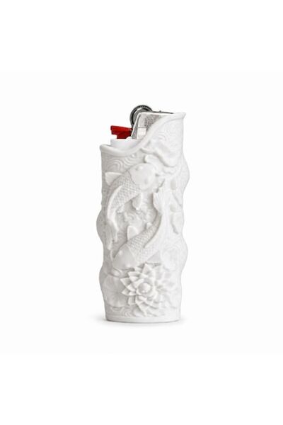 OEM Husă decorativă pentru brichetă BIC, model Koi și Lotus, albă