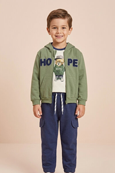 zumino Boys' Hooded Zippered Cardigan with Embroidery and Cargo Pockets 3-Pie...