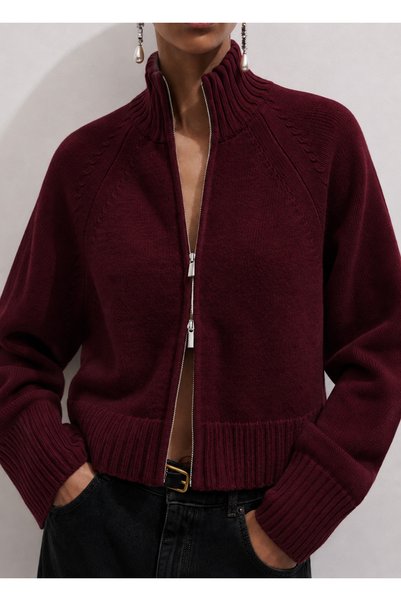Nimas Women's Double Zipper Basic Knitwear Cardigan