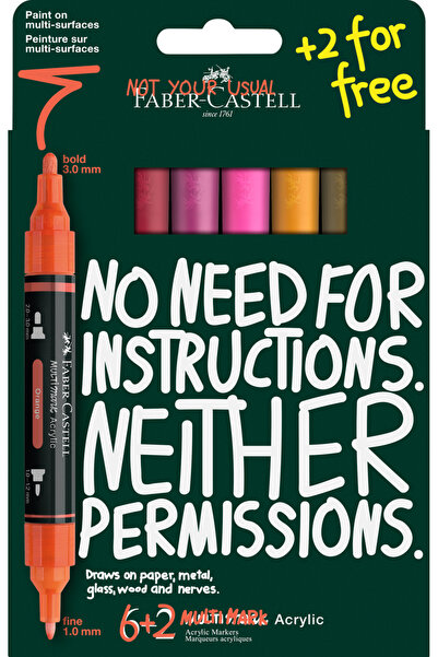 Faber Castell Blister 6 + 2 markere acrilice multimark tonuri calde faber-cas...