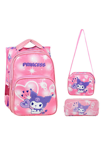 Royal Glow Set of 3 Kuromi Bat Themed Patterned Powder Pink Girls' Primary Sc...
