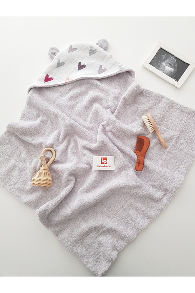 ib ilkimbebe Baby Bath Towel Muslin Hooded Double Sided Swaddle Newborn 80X80