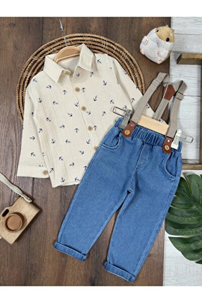 my petit panda Anchor Printed Muslin Shirt, Lycra Jeans, Suspender Belt Detai...