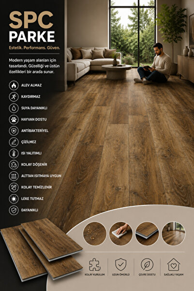 Zera Floor SPC Parke 4+1 mm Ahşap Desenli Suya Dayanıklı Kilitli Geçme Zemin ...