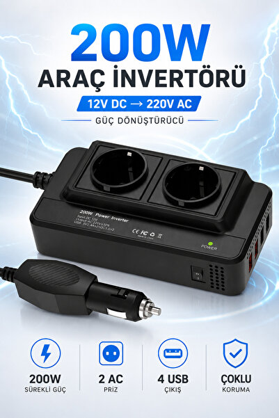 ROBEVE MG8300 200W Araç İnvertörü 12V DC - 220V AC Güç Dönüştürücü | 2 AC Pri...