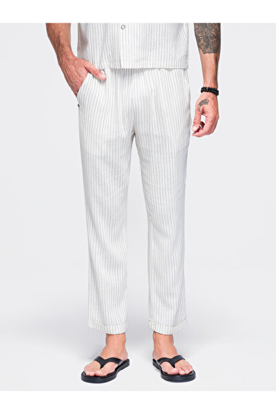 OMBRE Herrenhose aus Leinenmischung, Kordelzugbund, Nadelstreifenmuster, aufr...