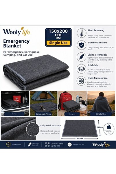 WOOLY LIFE بطانية فردية مقاس 150x200، بطانية مساعدة متعددة الأغراض للتخييم وا...